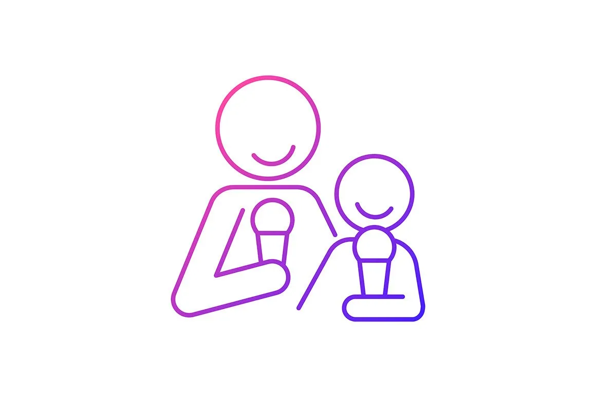 Parent and child interaction gradient icons set for dark and light mode