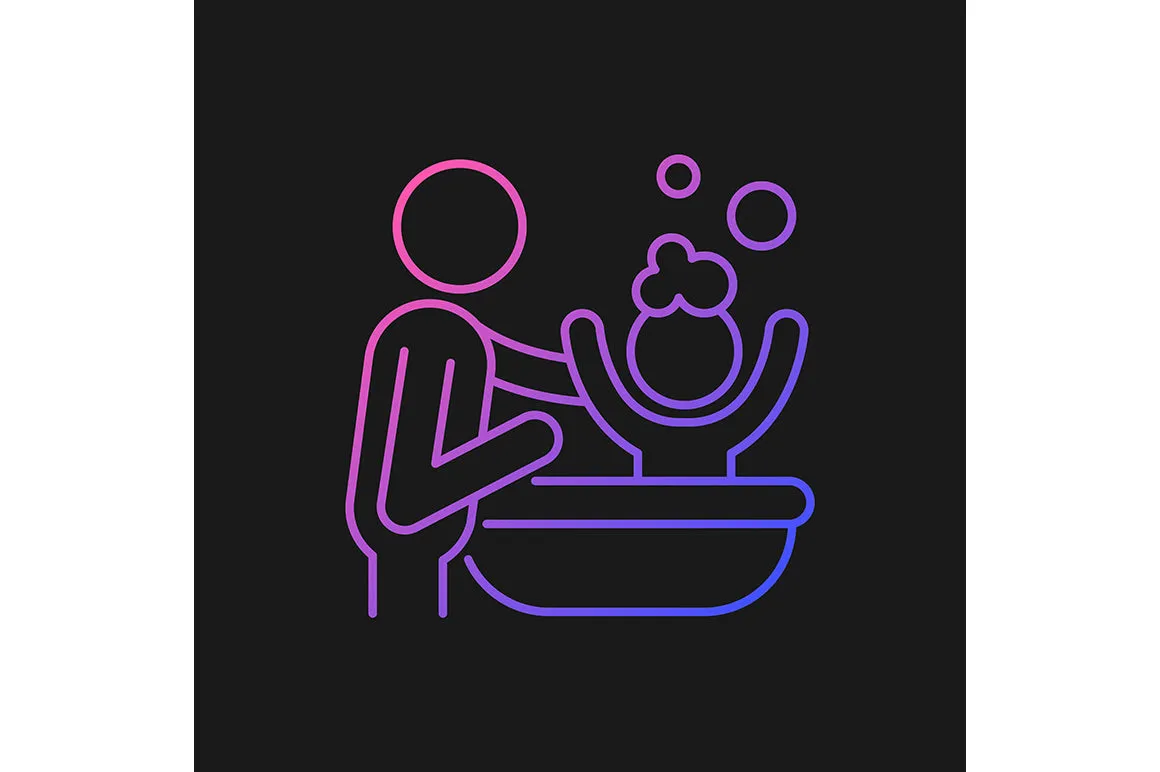 Parent and child interaction gradient icons set for dark and light mode