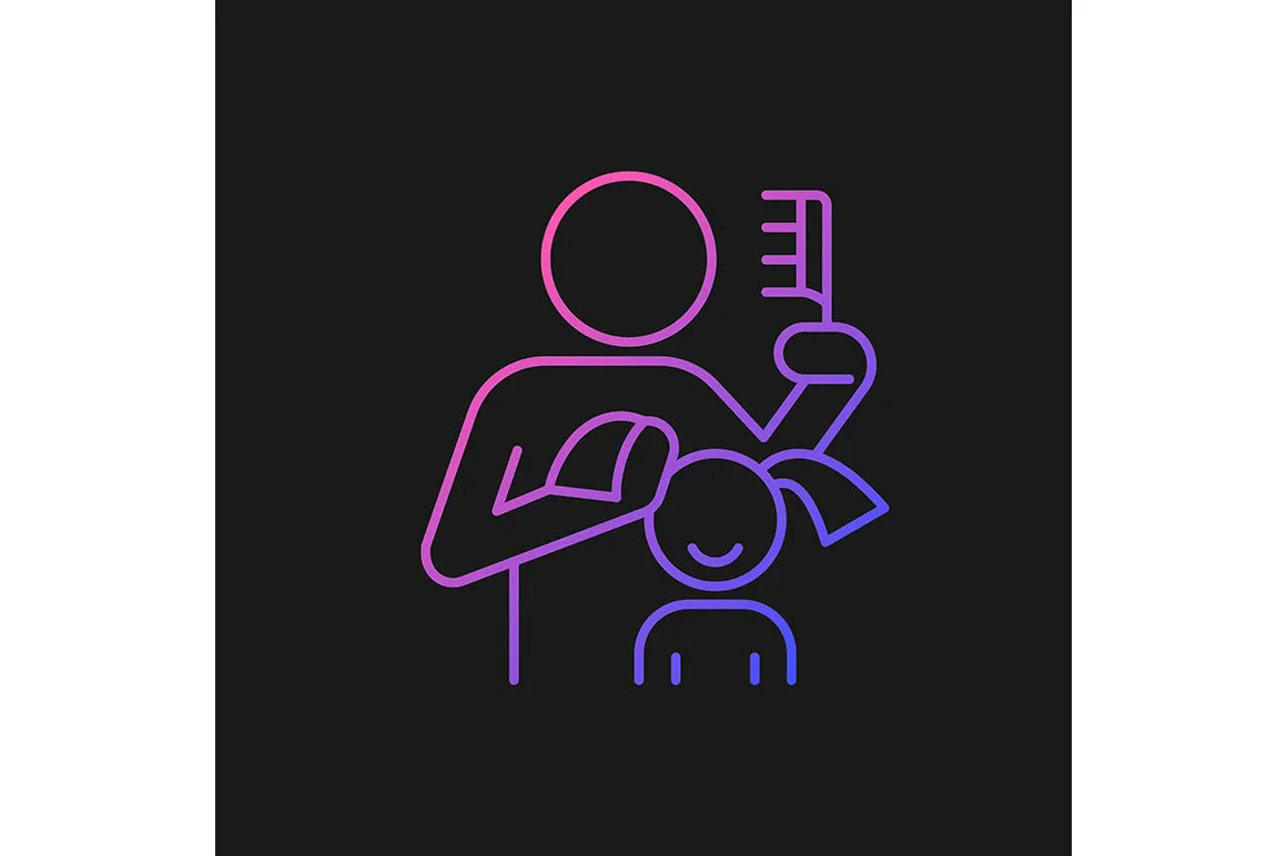 Parent and child interaction gradient icons set for dark and light mode