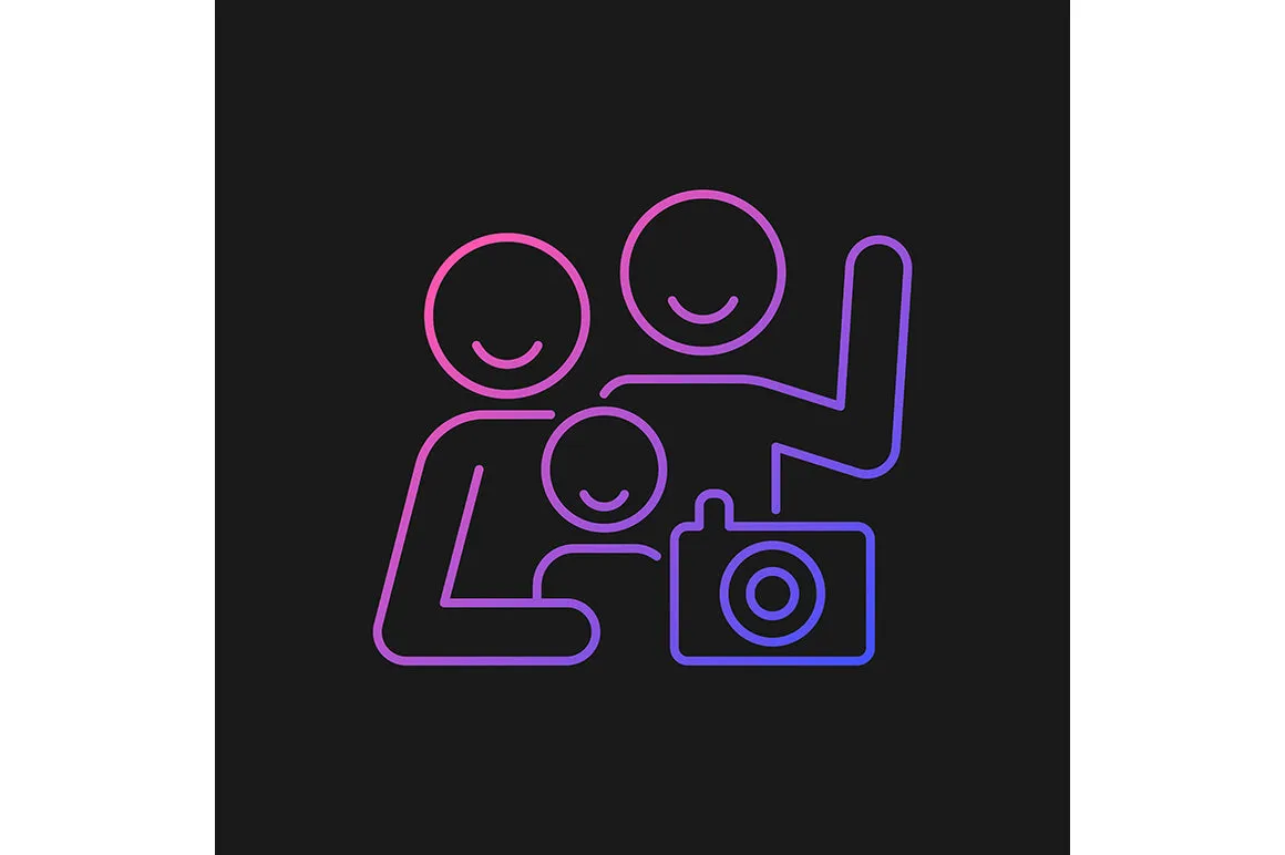 Parent and child interaction gradient icons set for dark and light mode