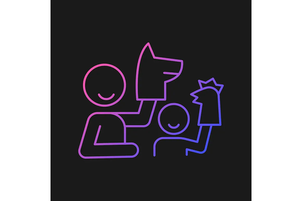 Parent and child interaction gradient icons set for dark and light mode