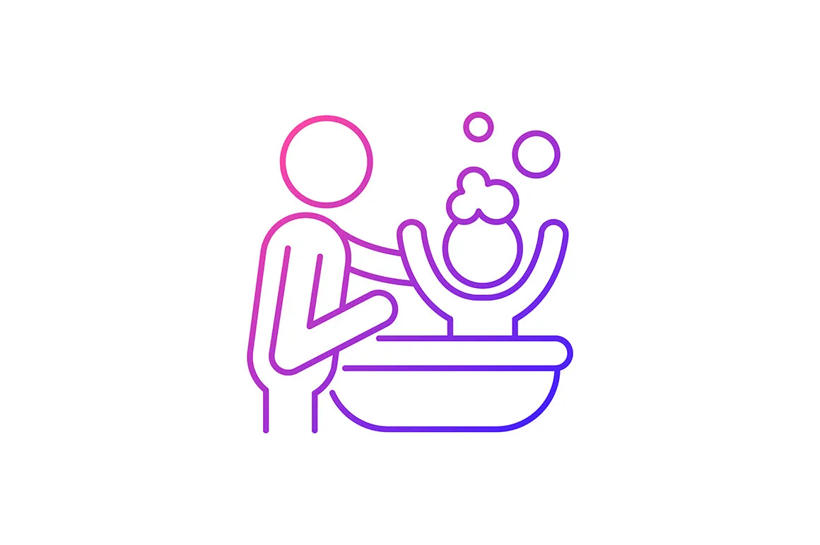 Parent and child interaction gradient icons set for dark and light mode