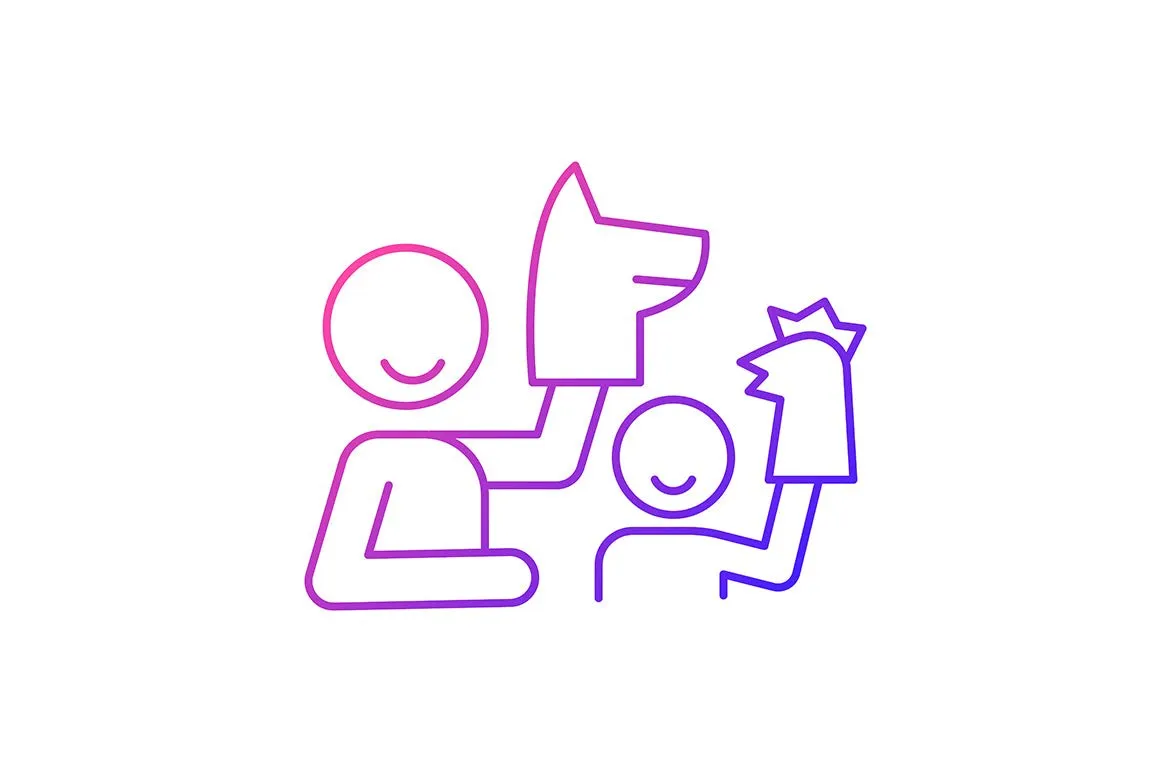 Parent and child interaction gradient icons set for dark and light mode