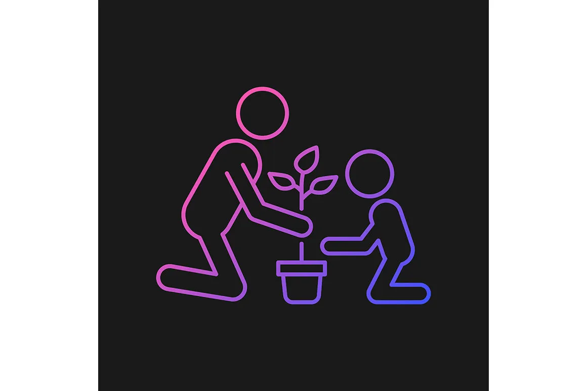 Parent and child interaction gradient icons set for dark and light mode