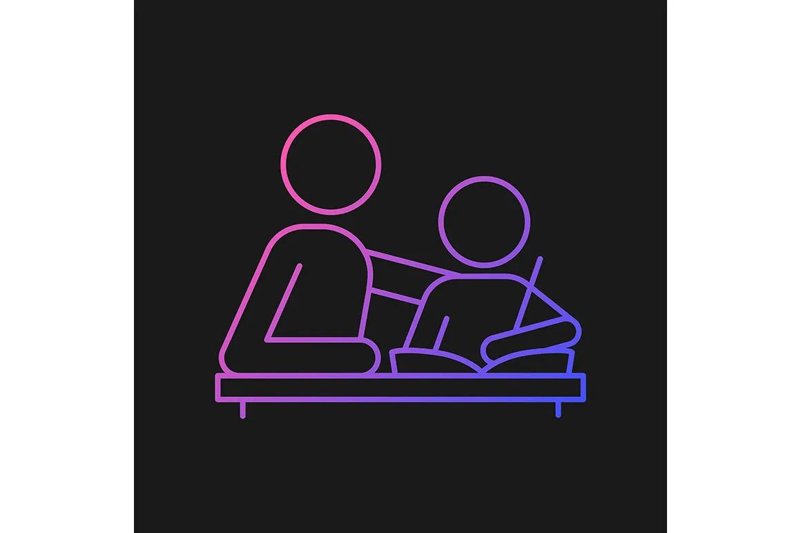 Parent and child interaction gradient icons set for dark and light mode