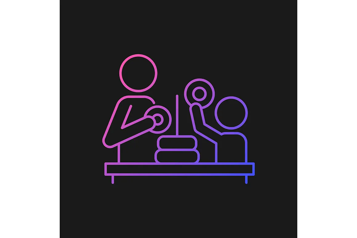 Parent and child interaction gradient icons set for dark and light mode