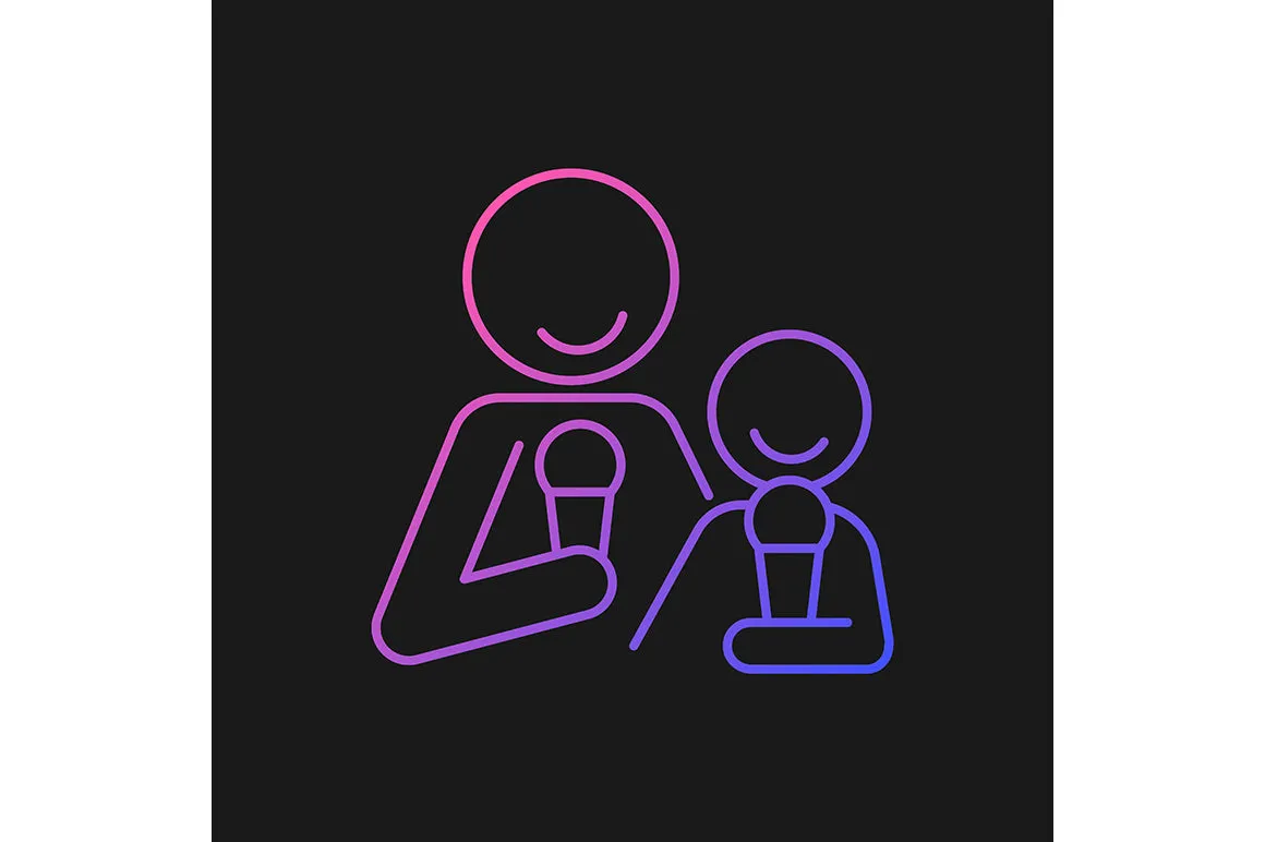 Parent and child interaction gradient icons set for dark and light mode