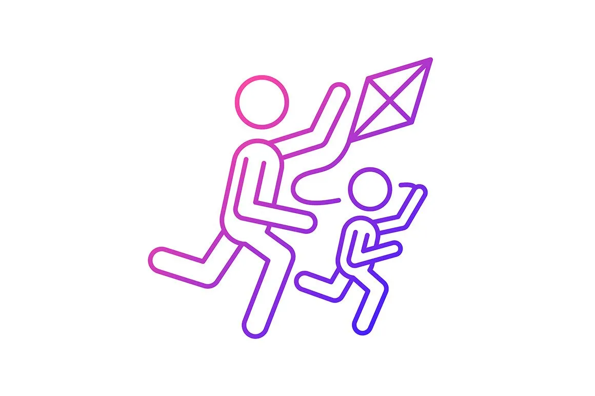 Parent and child interaction gradient icons set for dark and light mode