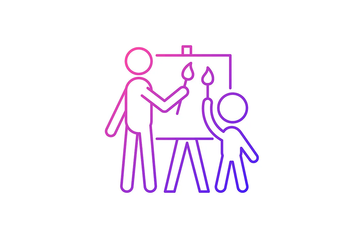 Parent and child interaction gradient icons set for dark and light mode