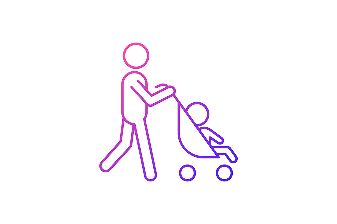 Parent and child interaction gradient icons set for dark and light mode