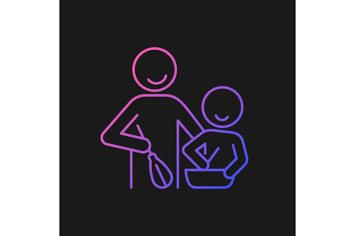 Parent and child interaction gradient icons set for dark and light mode