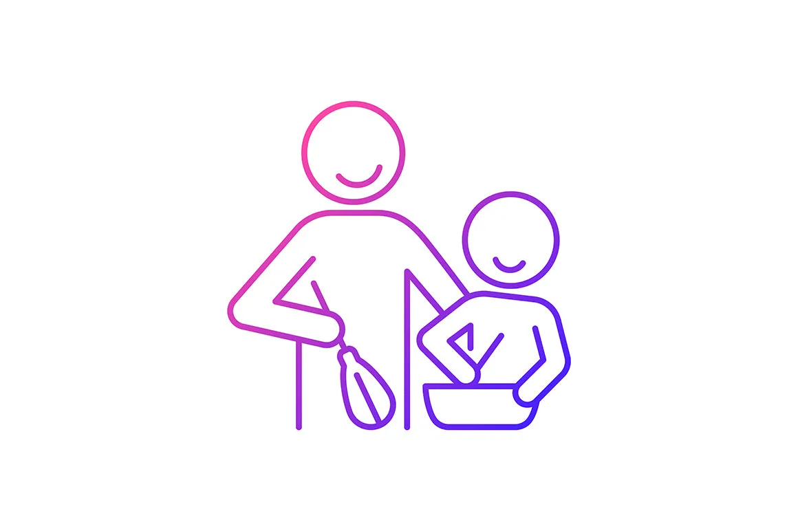 Parent and child interaction gradient icons set for dark and light mode