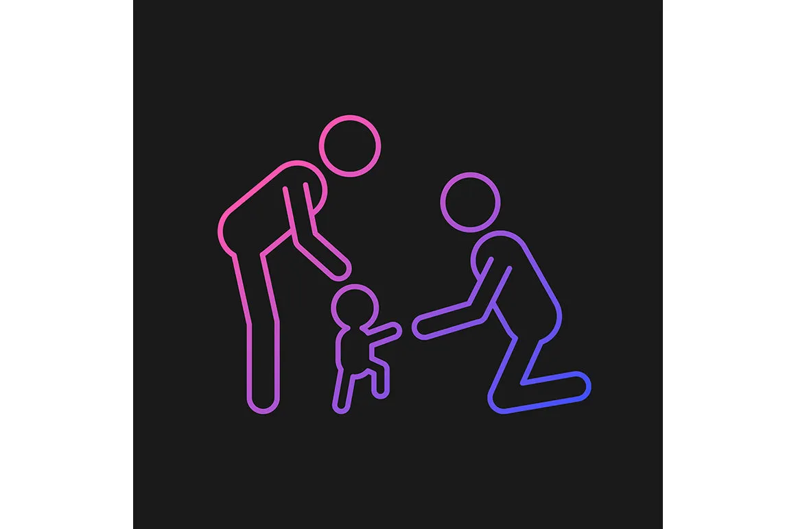 Parent and child interaction gradient icons set for dark and light mode