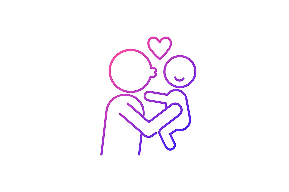 Parent and child interaction gradient icons set for dark and light mode