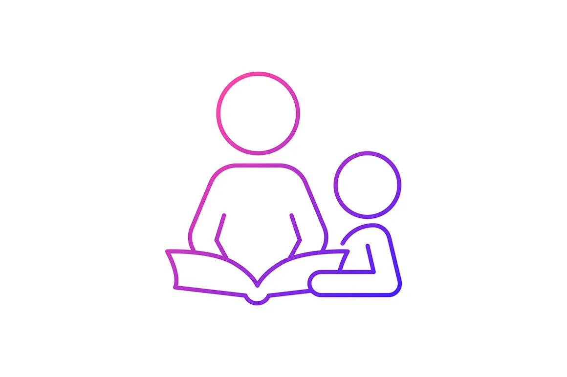 Parent and child interaction gradient icons set for dark and light mode