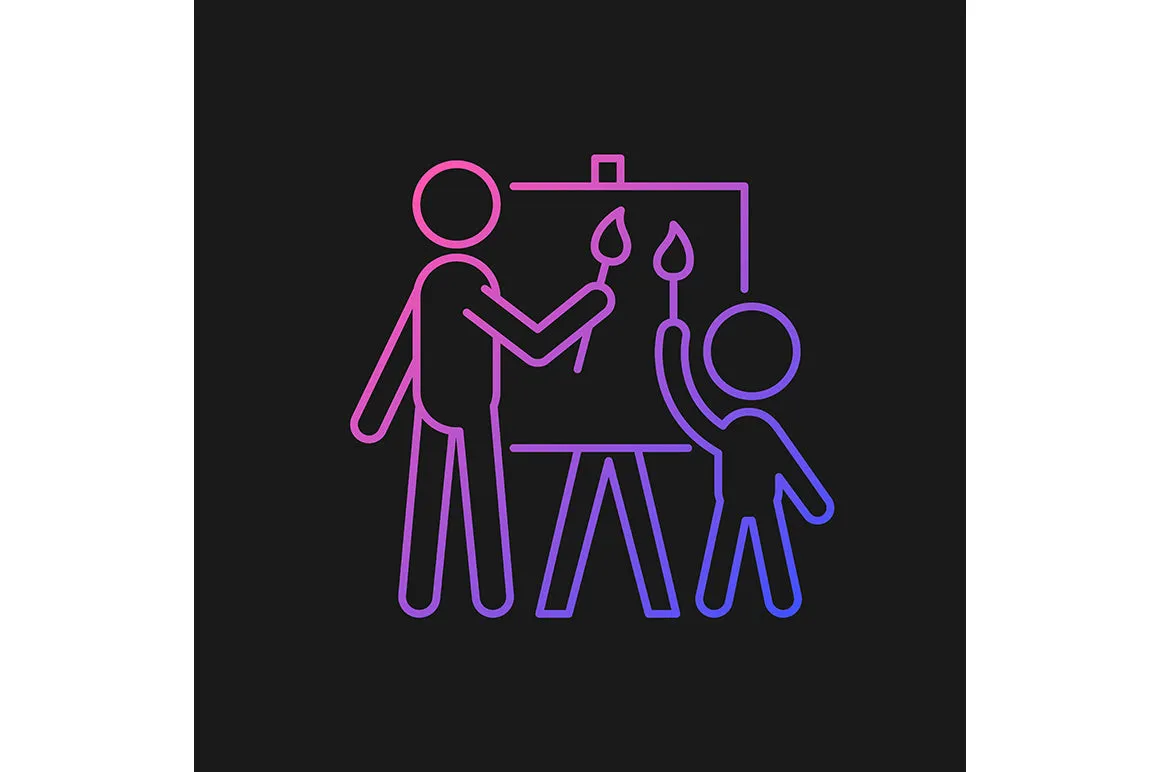 Parent and child interaction gradient icons set for dark and light mode