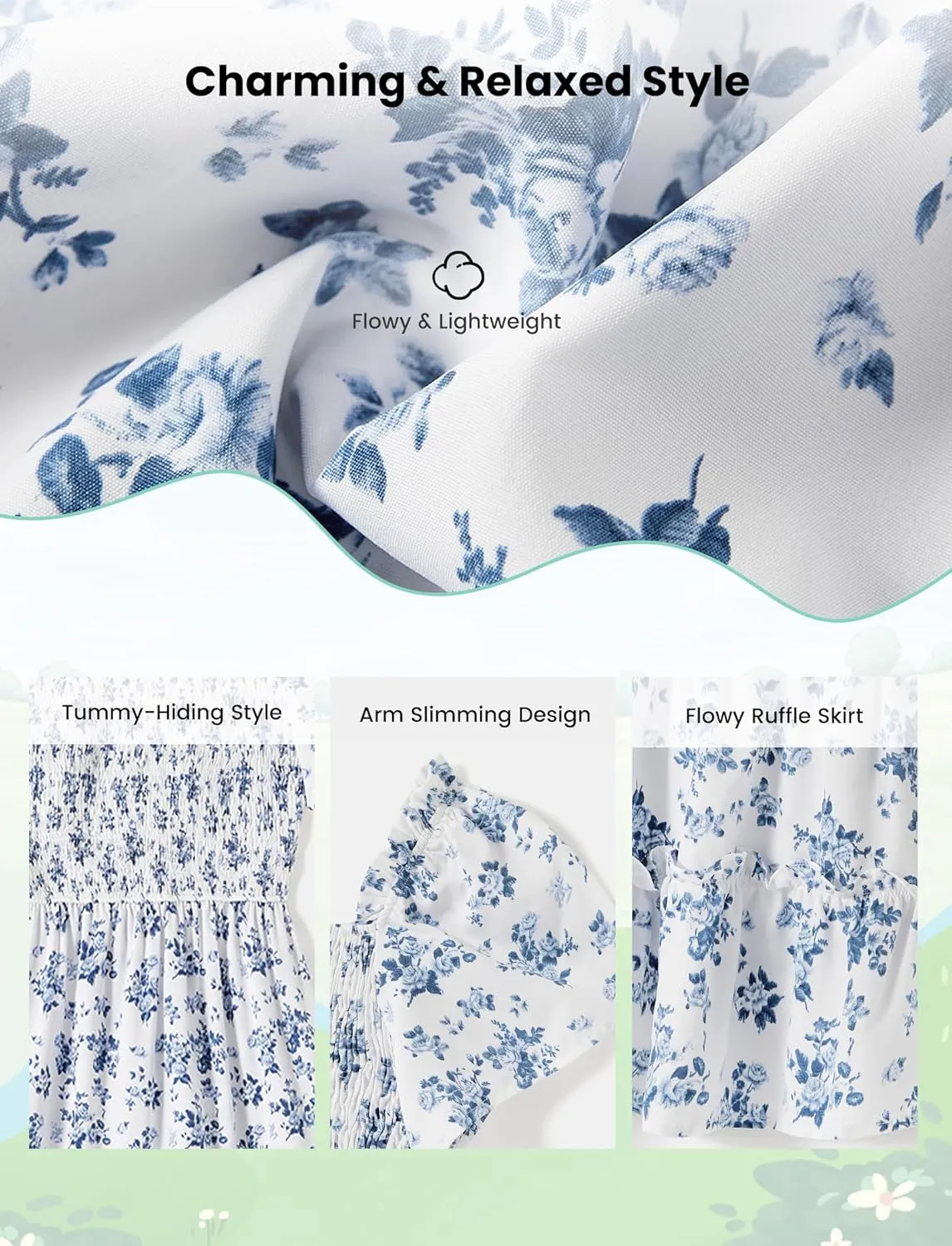 PATPAT Family Matching Outfits Boho Floral Print Square Neck Puff Sleeve Smocked Dress and Short Sleeve T-Shirts Matching Set