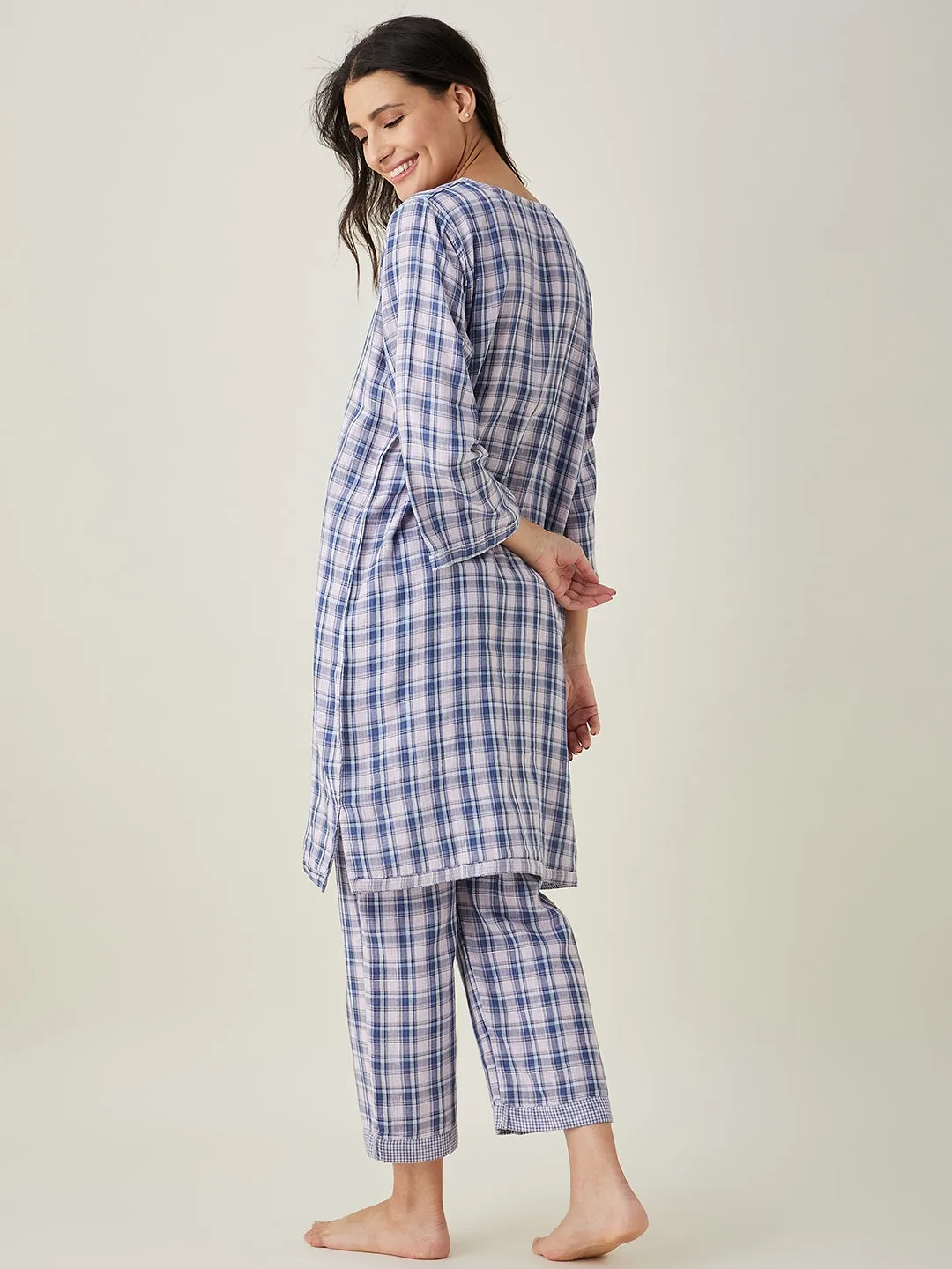 Pink Checks Reversible Cotton Pajama Set