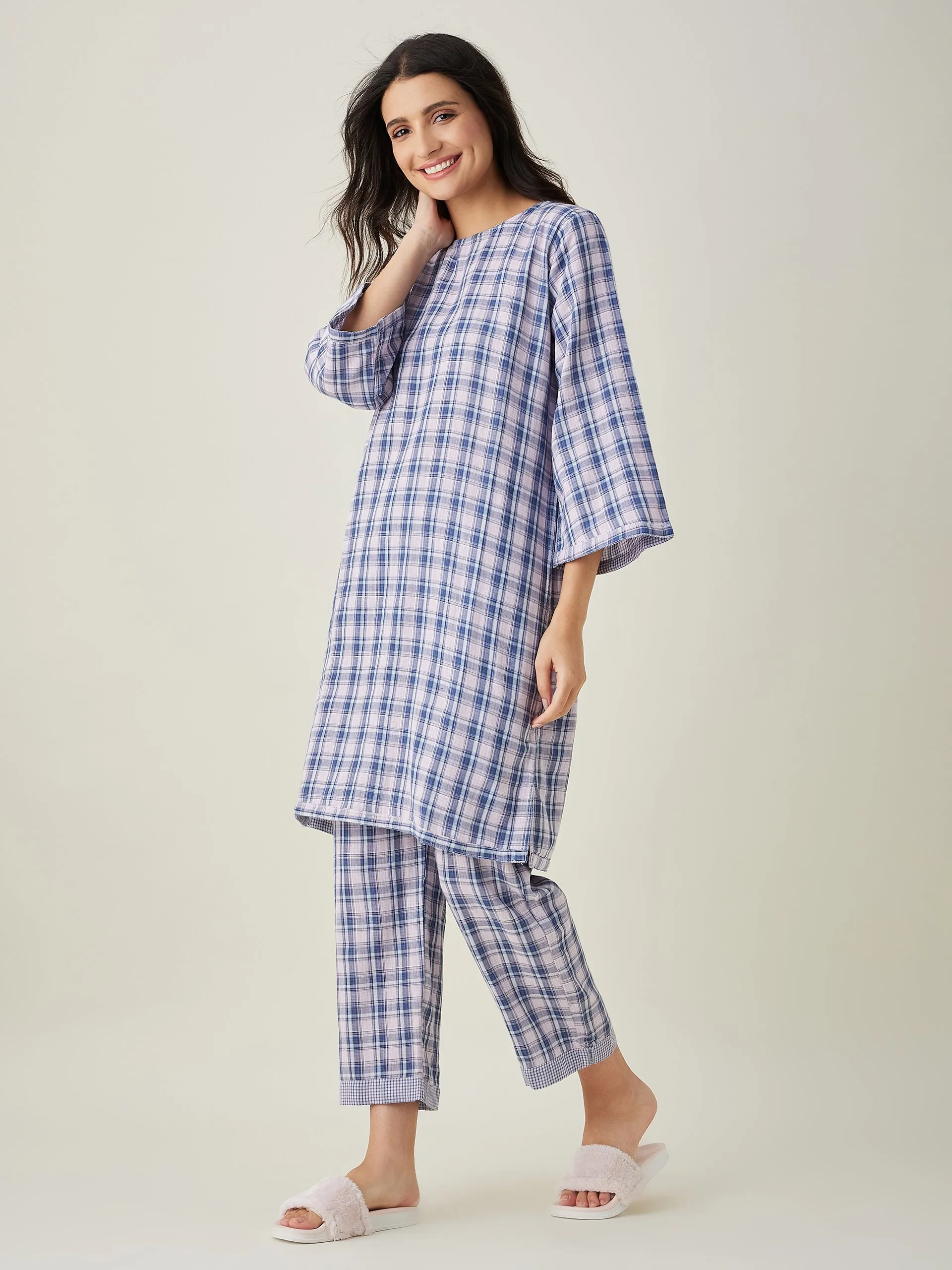 Pink Checks Reversible Cotton Pajama Set