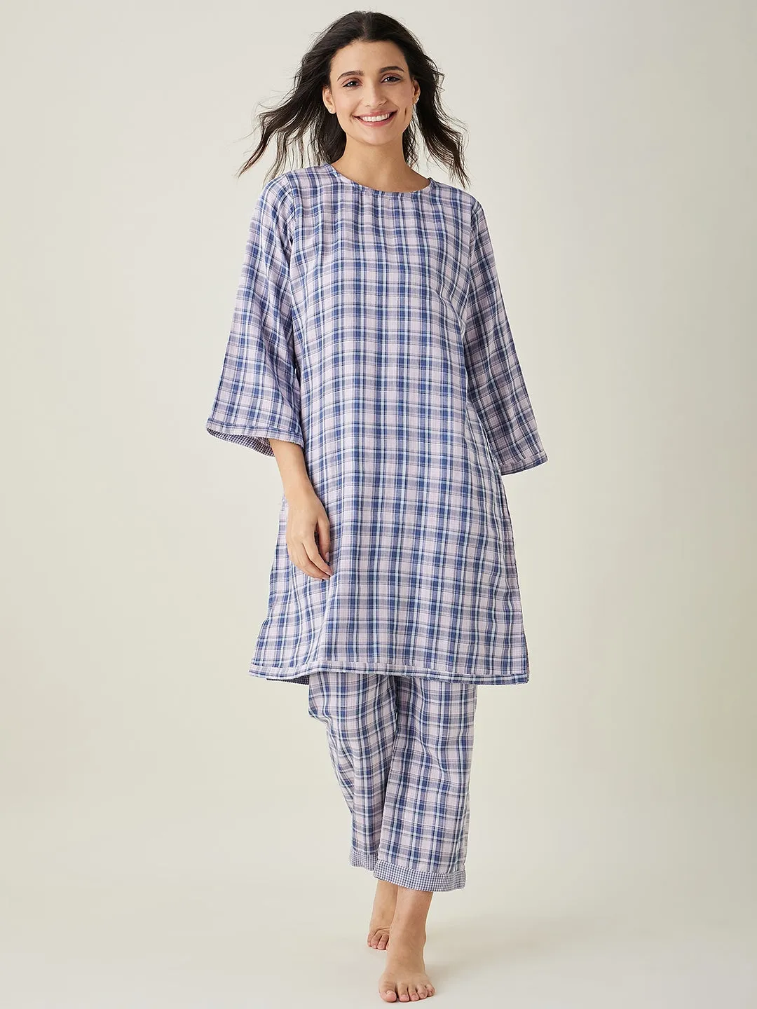 Pink Checks Reversible Cotton Pajama Set