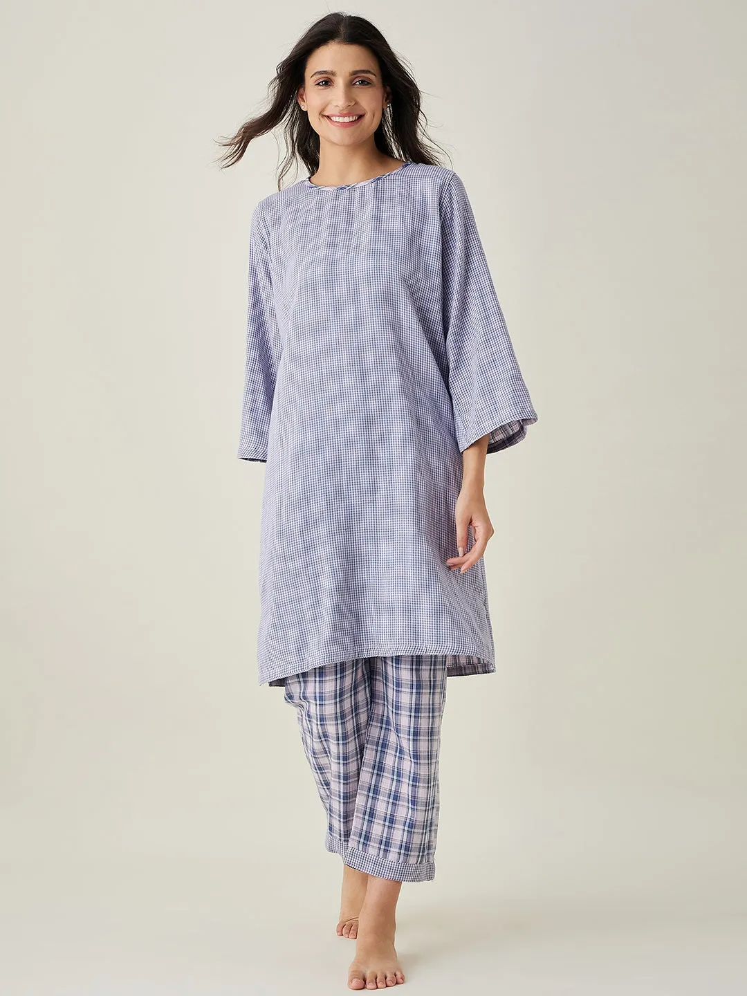 Pink Checks Reversible Cotton Pajama Set