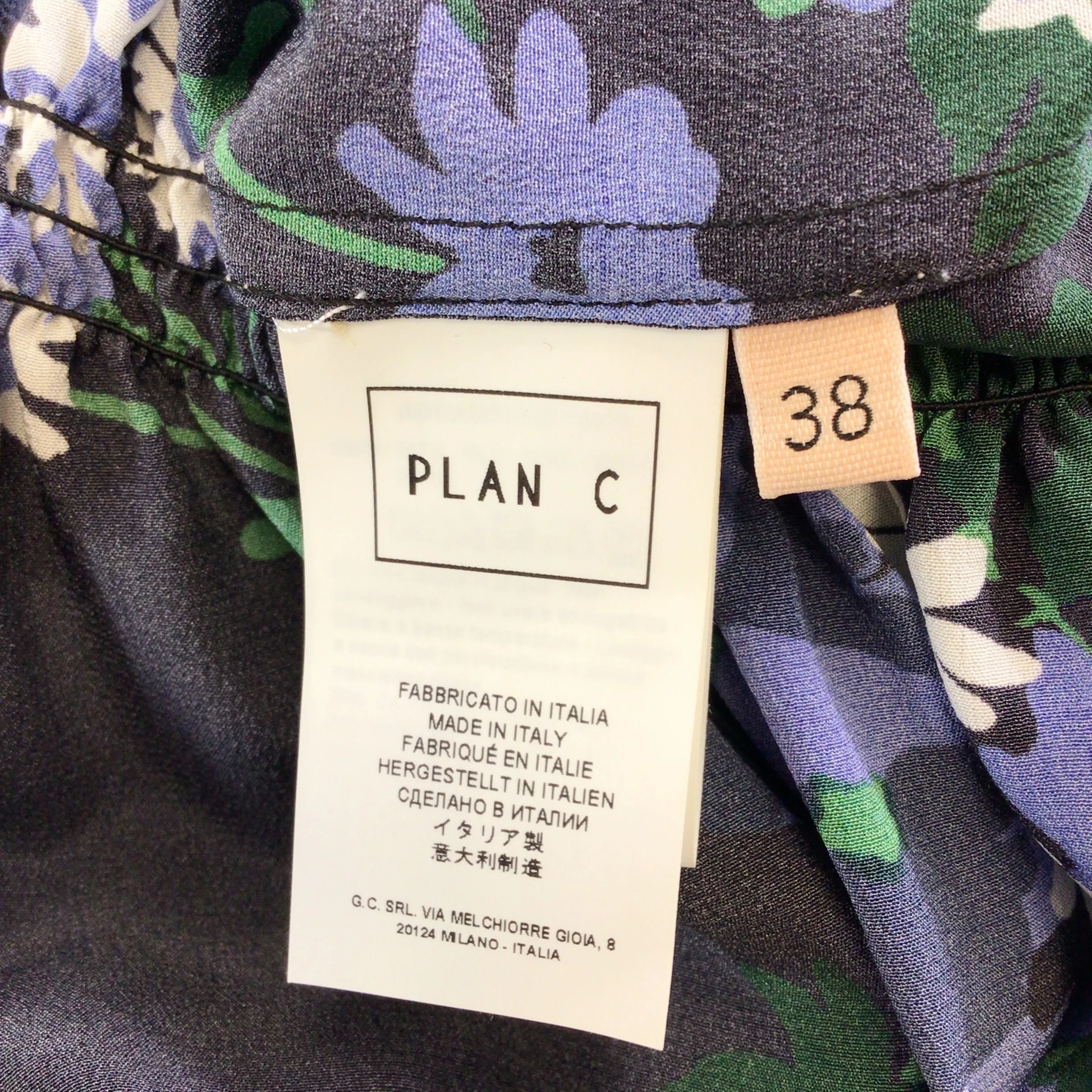 Plan C Black / Blue / Green Multi Floral Printed Long Sleeved Silk Midi Dress