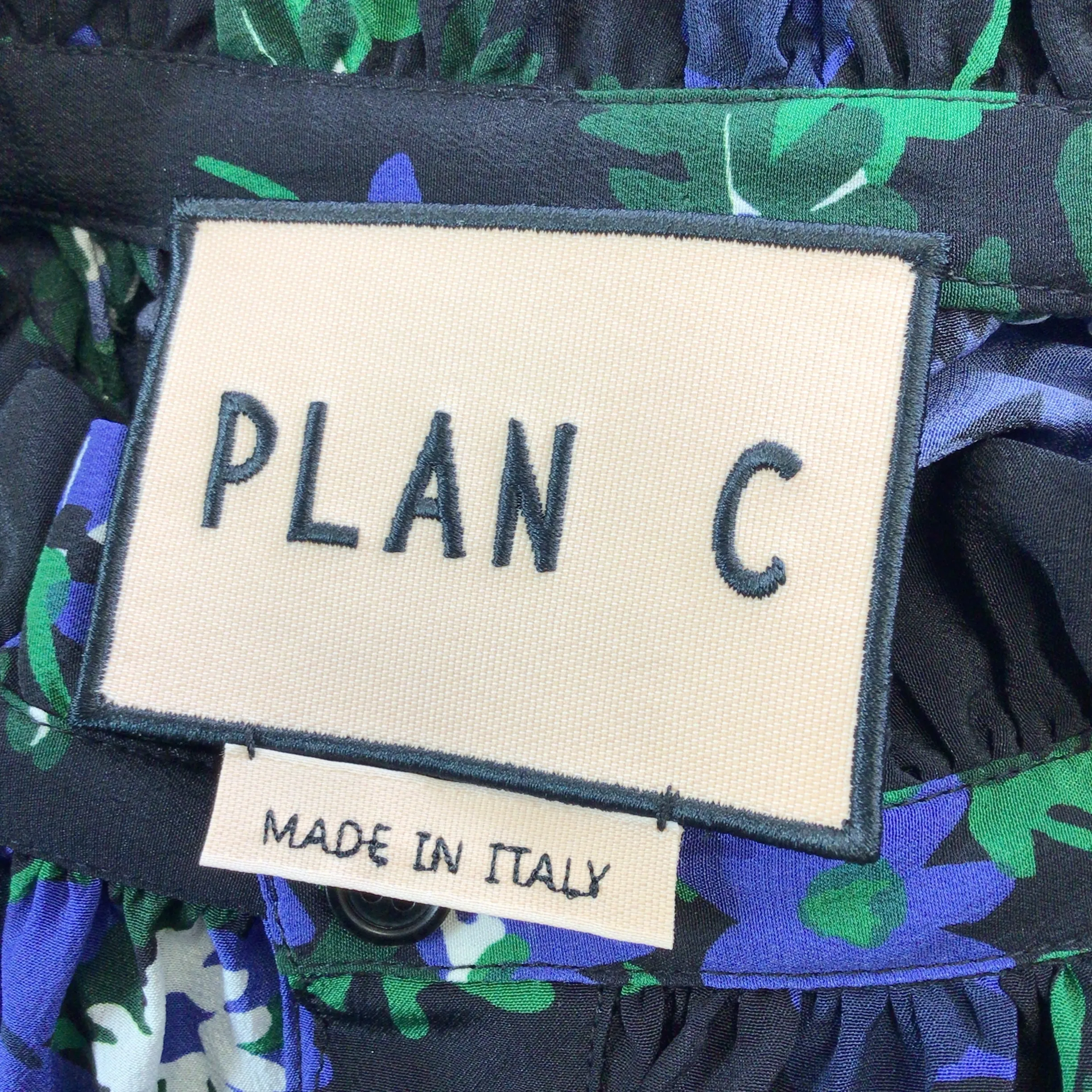 Plan C Black / Blue / Green Multi Floral Printed Long Sleeved Silk Midi Dress