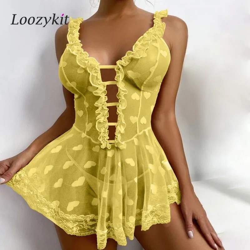 Plus Size Woman Lingerie Sleepwear Lace Dress Baby Doll