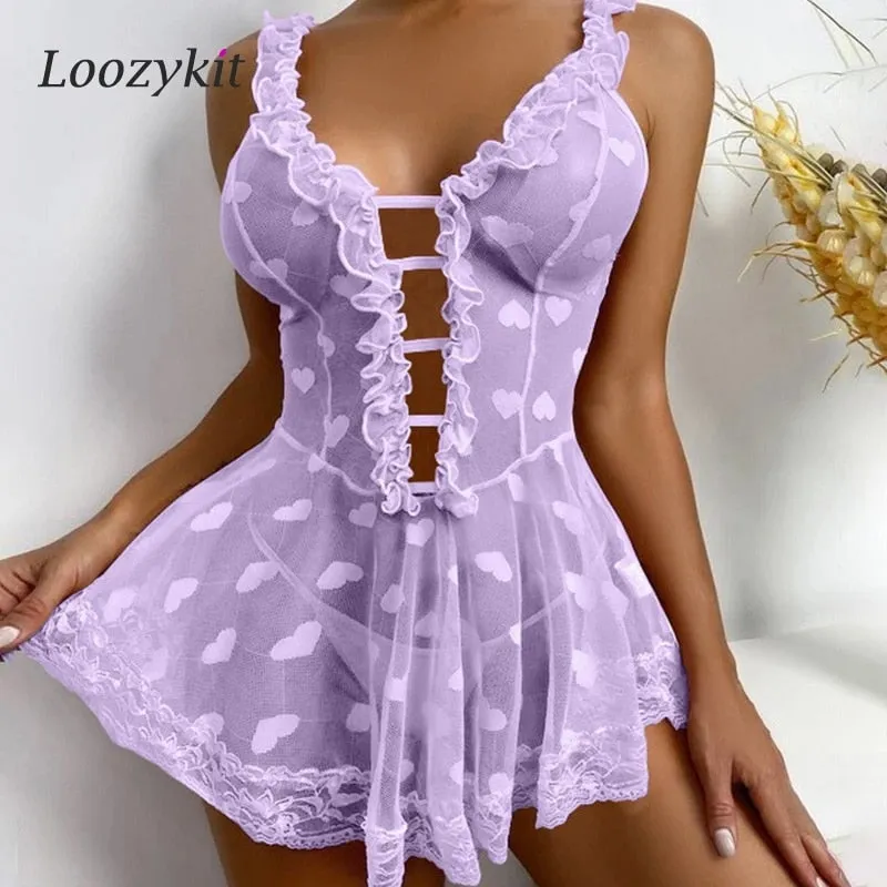 Plus Size Woman Lingerie Sleepwear Lace Dress Baby Doll