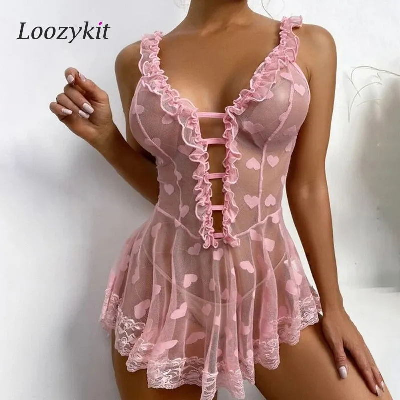 Plus Size Woman Lingerie Sleepwear Lace Dress Baby Doll