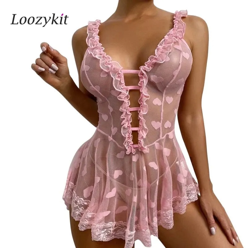 Plus Size Woman Lingerie Sleepwear Lace Dress Baby Doll