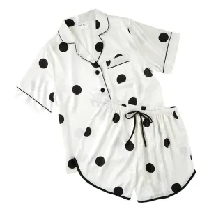 Polka Dot Satin Short PJ Set - White