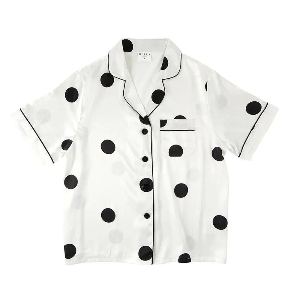 Polka Dot Satin Short PJ Set - White