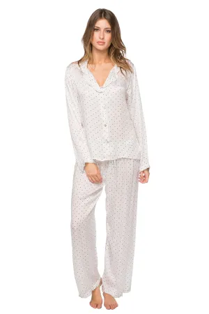 Printed Satin Lounge Set in White with Dots Print