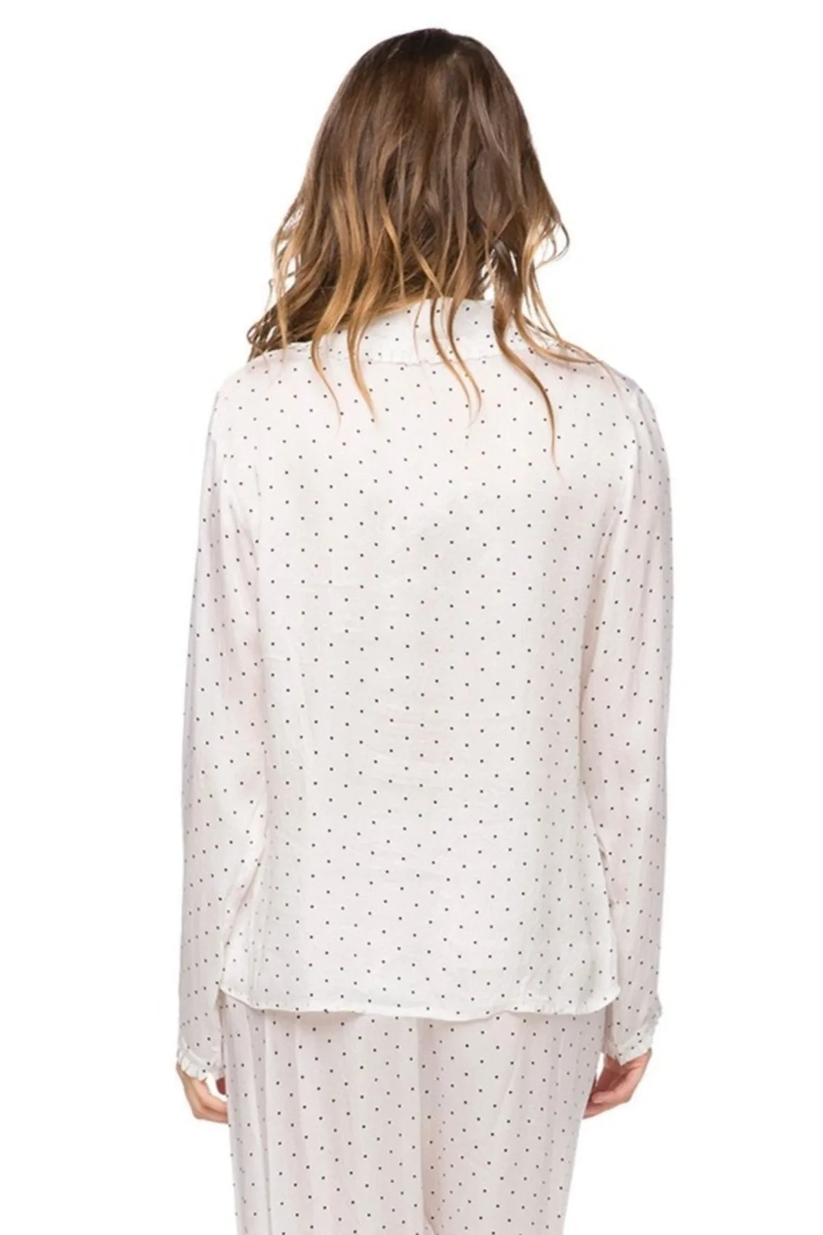 Printed Satin Lounge Set in White with Dots Print