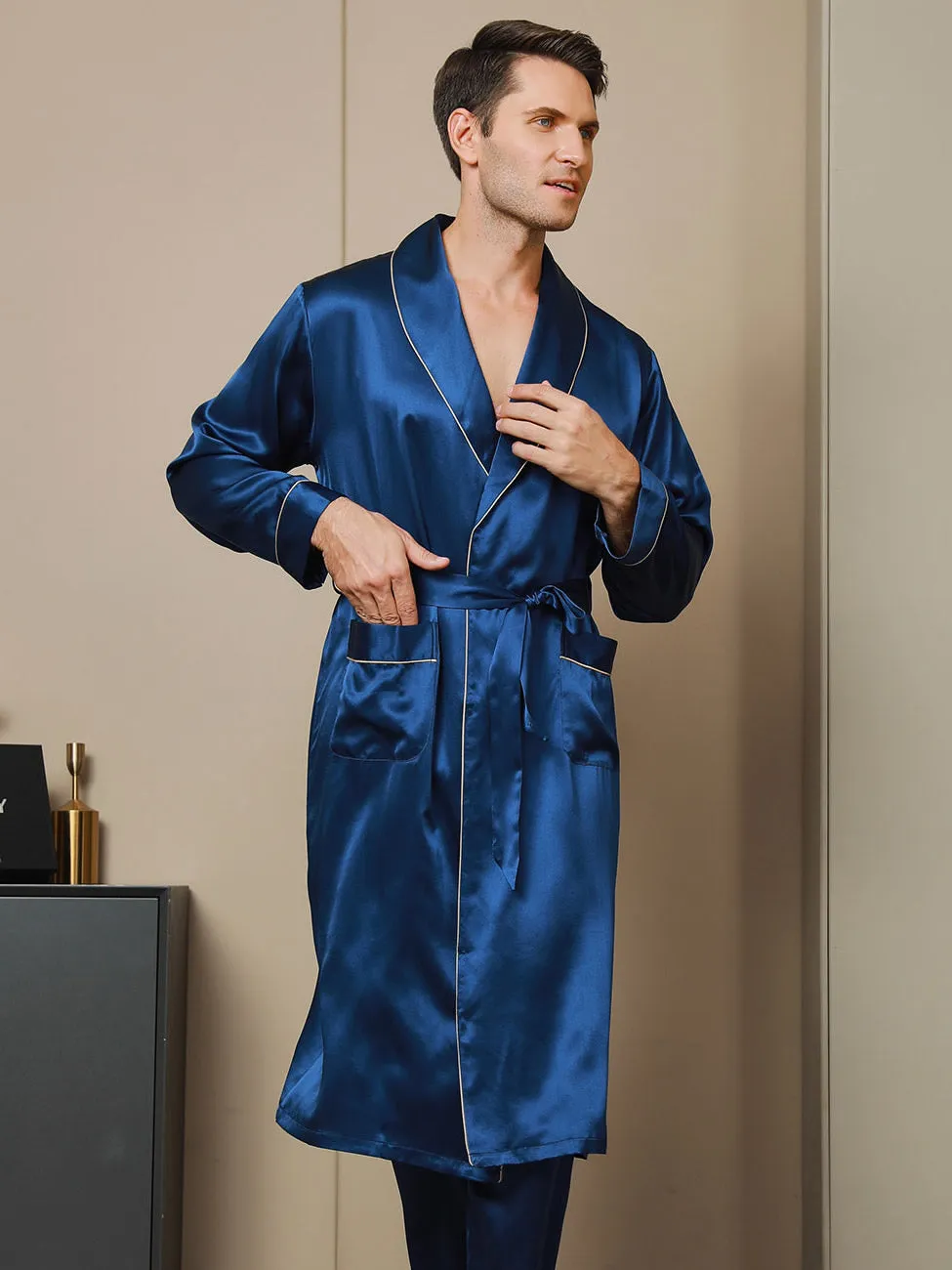 Pure Silk Lapel Collar Belted Robe (Without Pants)