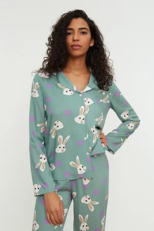 Rabbit Printed Woven Pajamas Set THMAW21PT0048