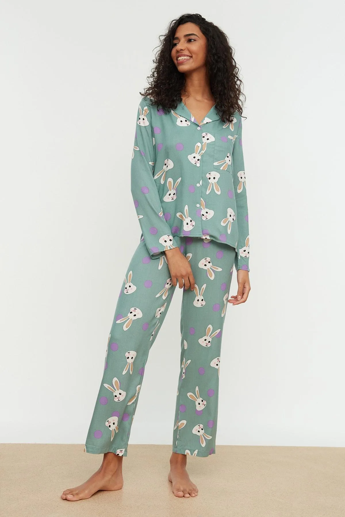 Rabbit Printed Woven Pajamas Set THMAW21PT0048