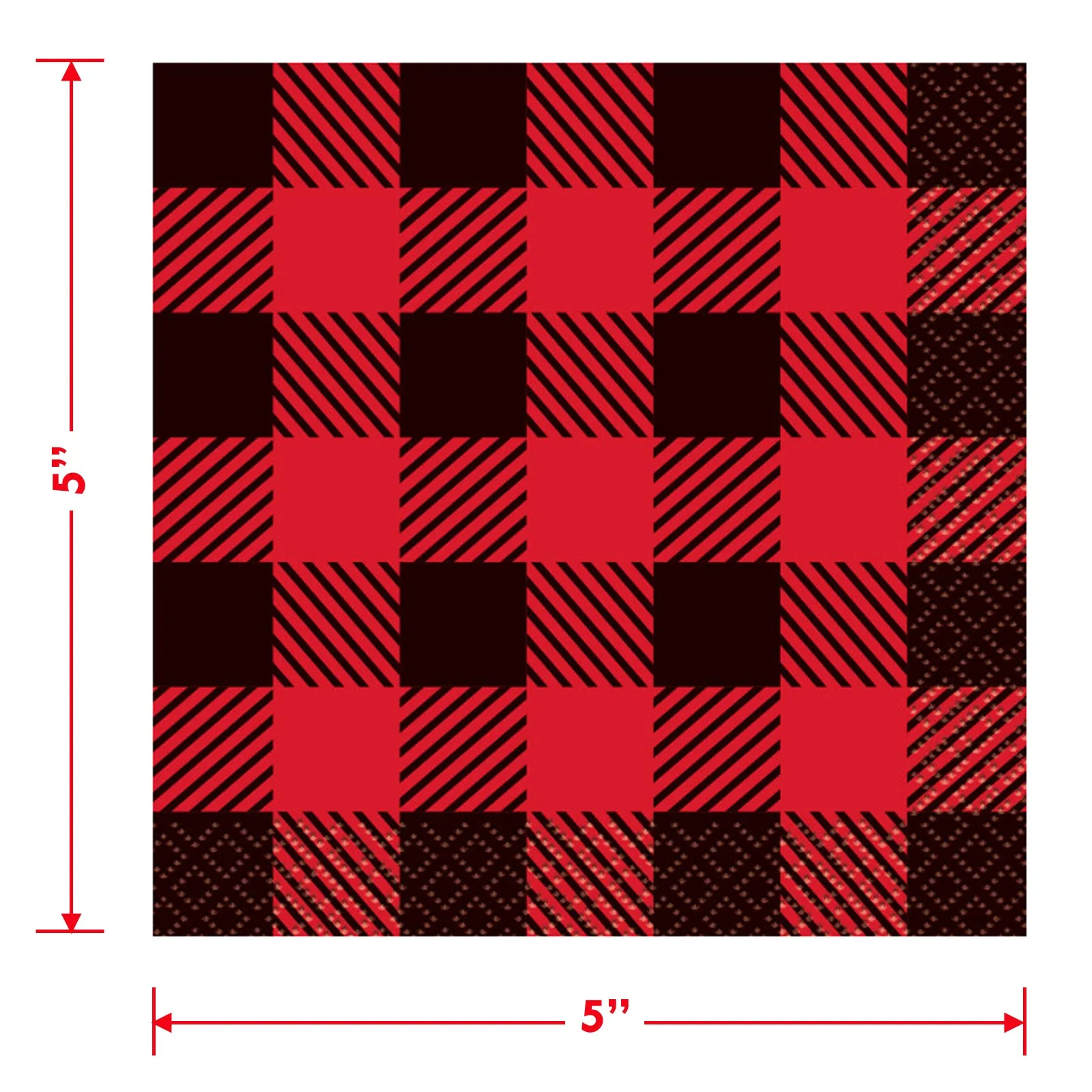 Red & Black Flannel Buffalo Plaid Dessert Party Pack - Paper Plates, Beverage Napkins, and Paper Cups (Serves 16)