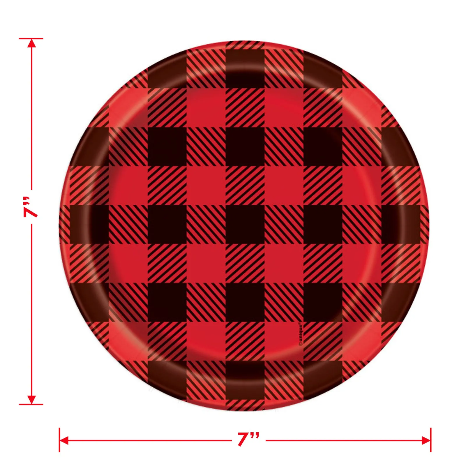 Red & Black Flannel Buffalo Plaid Dessert Party Pack - Paper Plates, Beverage Napkins, and Paper Cups (Serves 16)