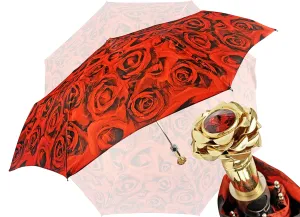 Romantic collapsible umbrella with 24K gold plated rose handle