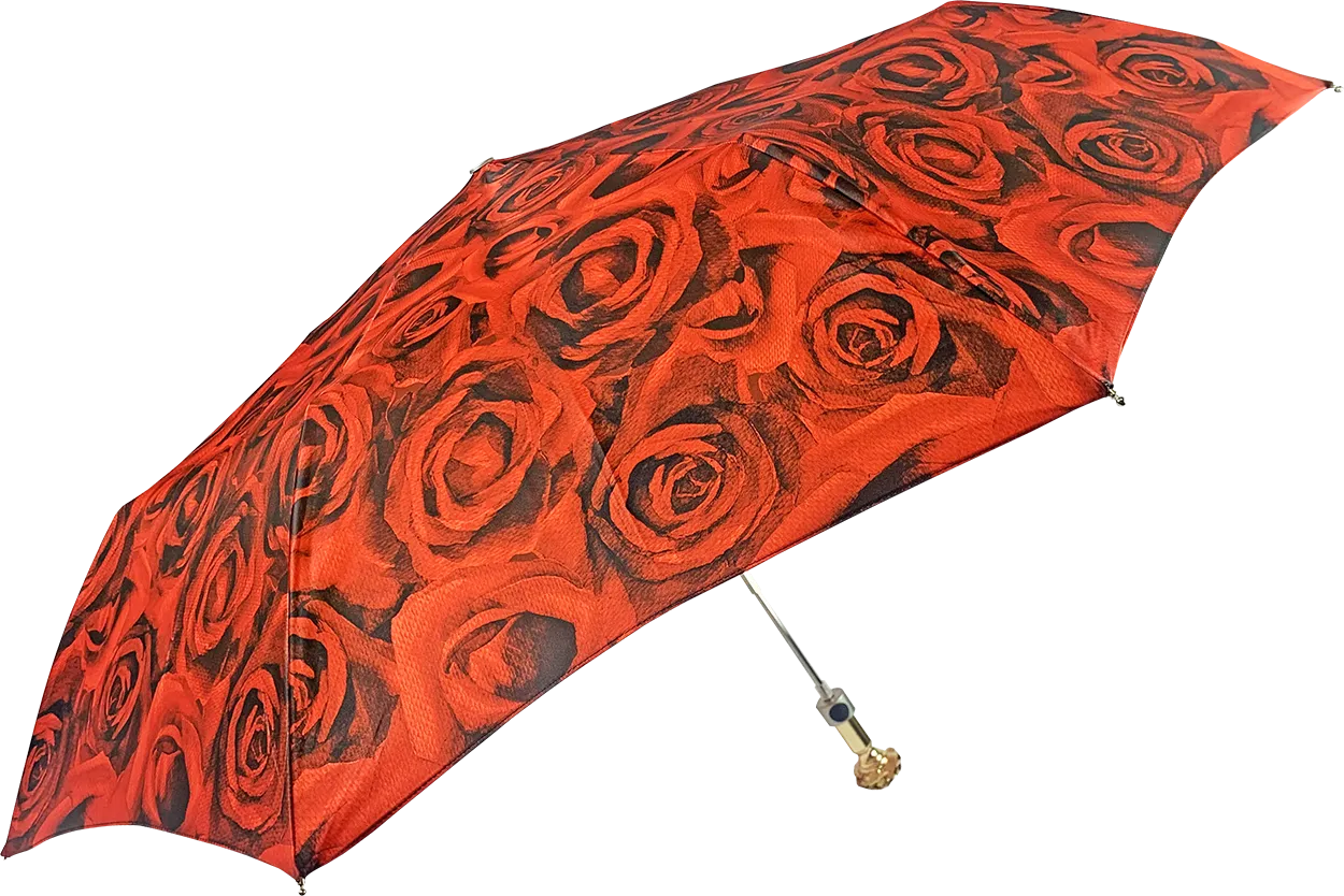 Romantic collapsible umbrella with 24K gold plated rose handle