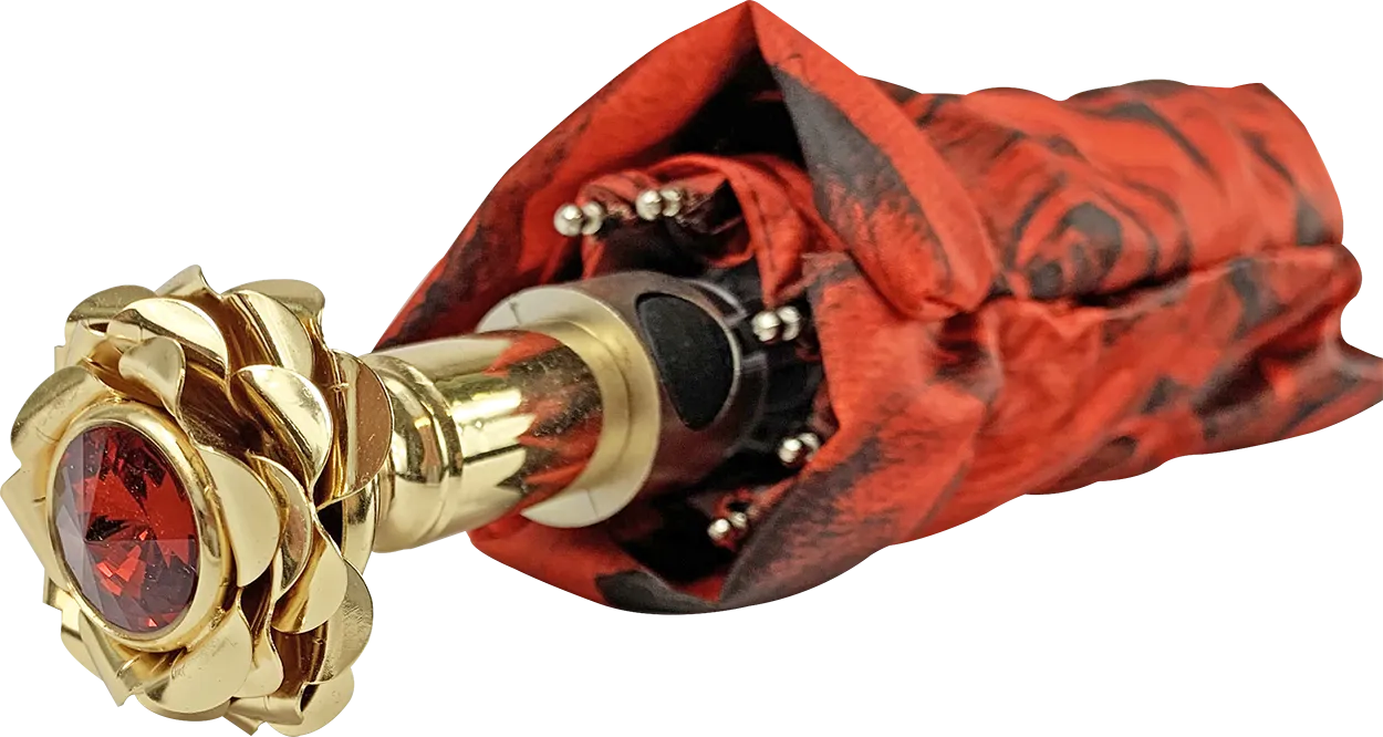 Romantic collapsible umbrella with 24K gold plated rose handle