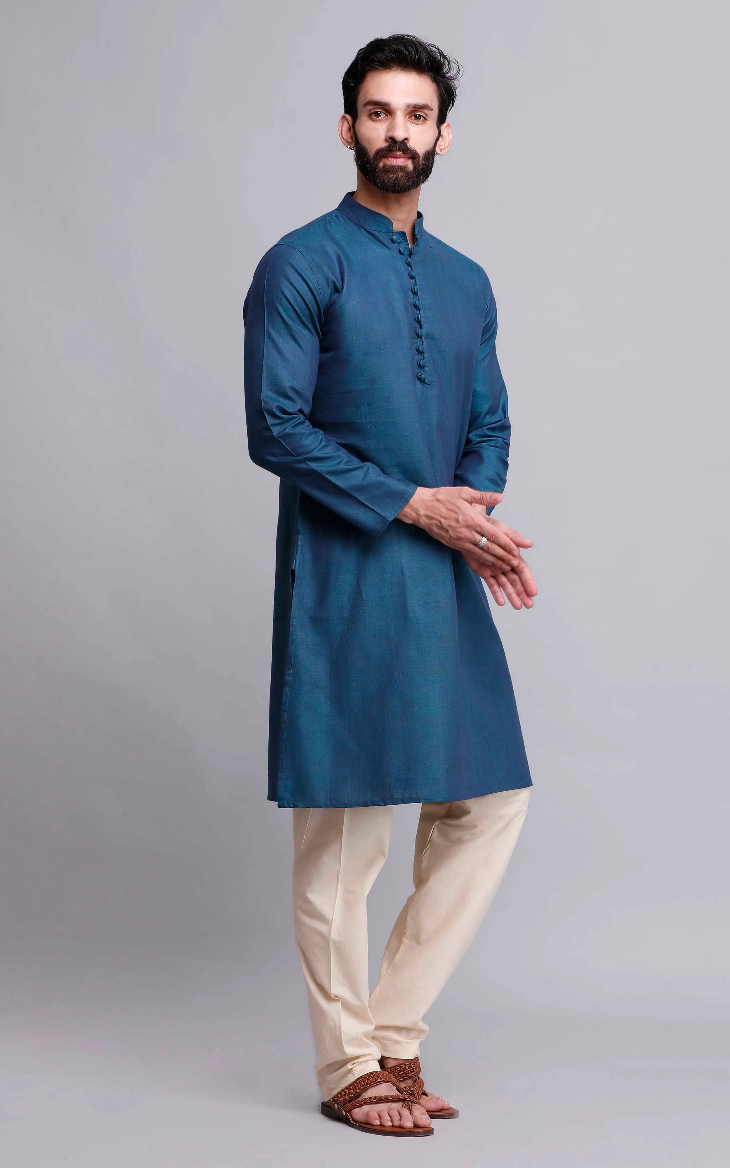 Set of 2: Blue Cotton Kurta and Pajama