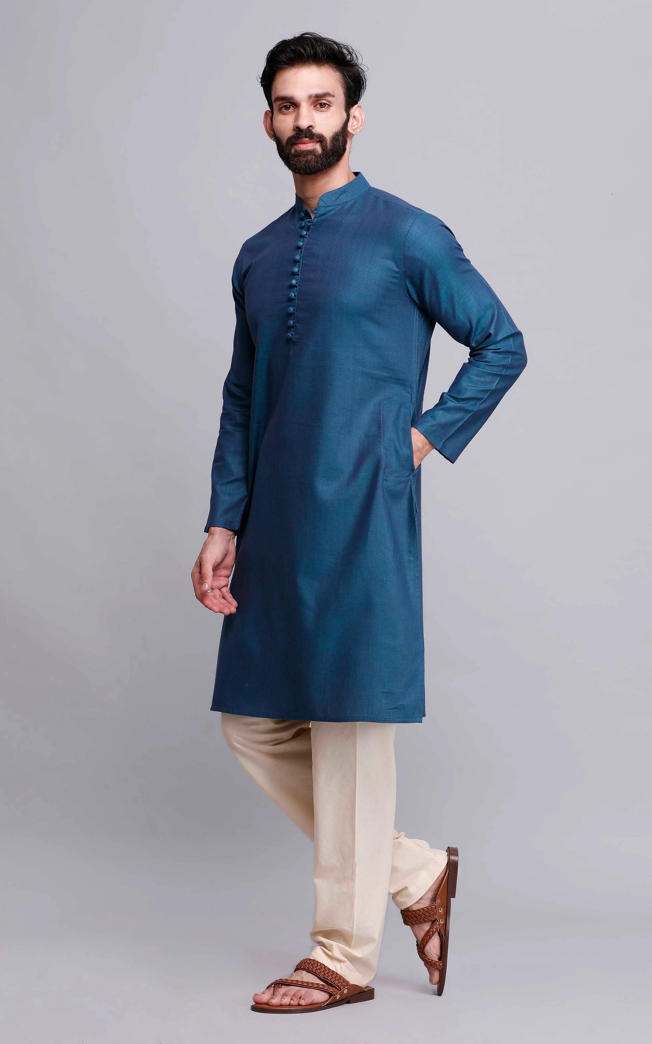 Set of 2: Blue Cotton Kurta and Pajama
