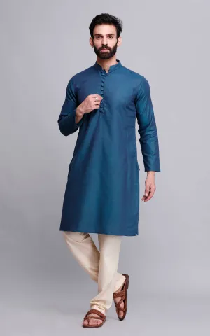 Set of 2: Blue Cotton Kurta and Pajama