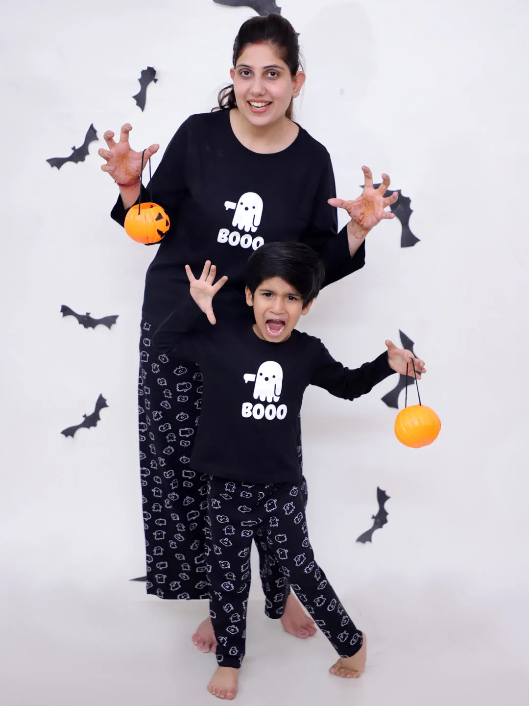 Set Of 2: Boo Matching Pajama Set For Mom And Baby