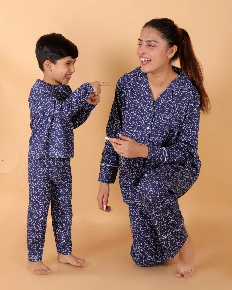 Set Of 2: Dinos Rule Matching Pajama Set For Mom And Baby