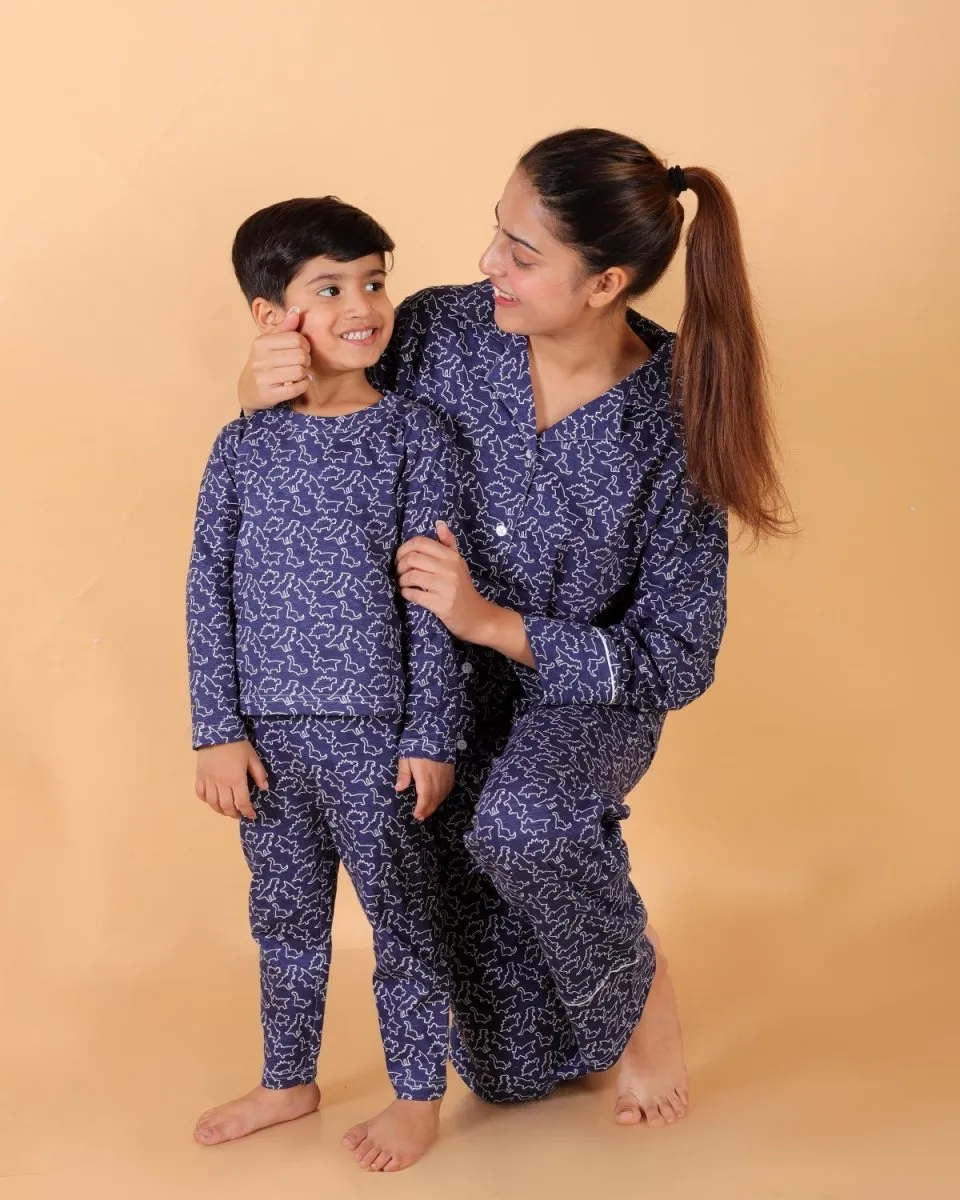 Set Of 2: Dinos Rule Matching Pajama Set For Mom And Baby