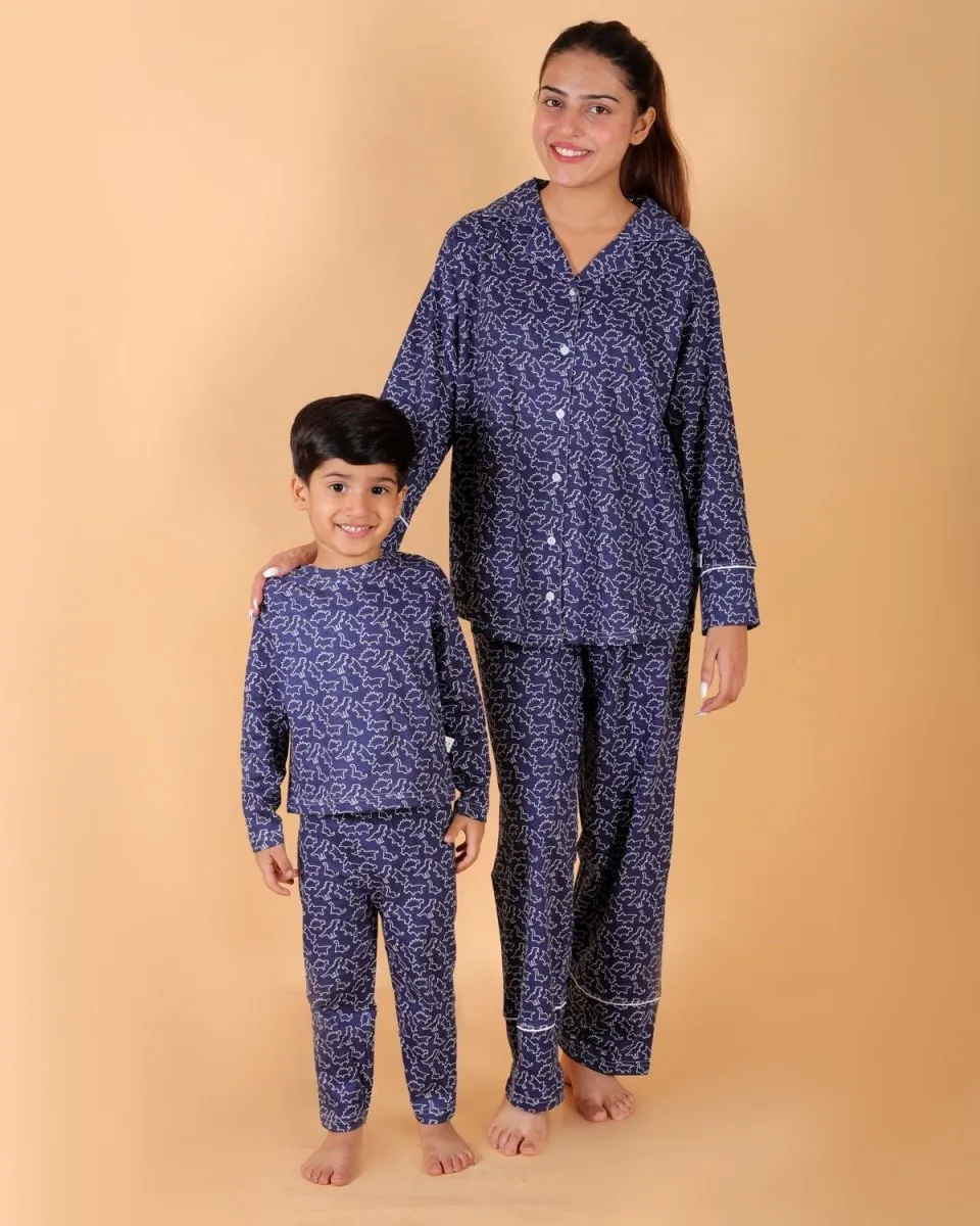 Set Of 2: Dinos Rule Matching Pajama Set For Mom And Baby